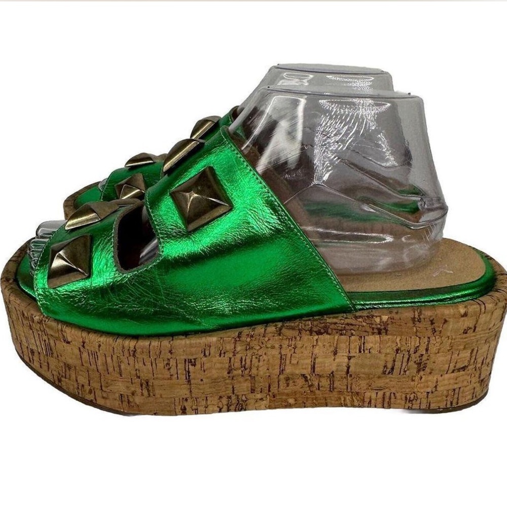 Green Platform Sandals with Studded Accents - Picture 3 of 8
